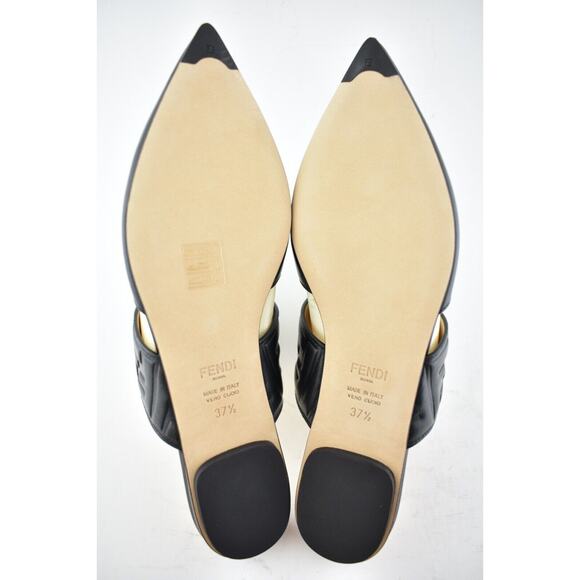 Fendi Motif FF Logo Black Leather Pointed Toe Ballerina Ballet Mule Flat 37.5 - Picture 12 of 12